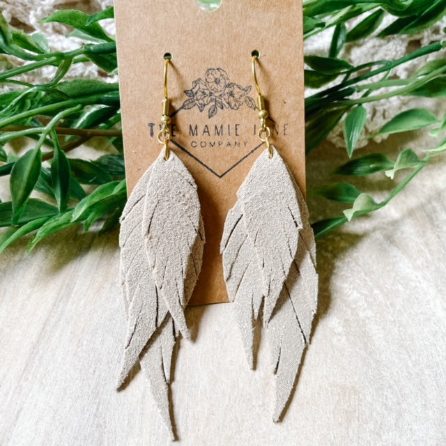 Shimmery Triple Layered Suede Feather Dangles